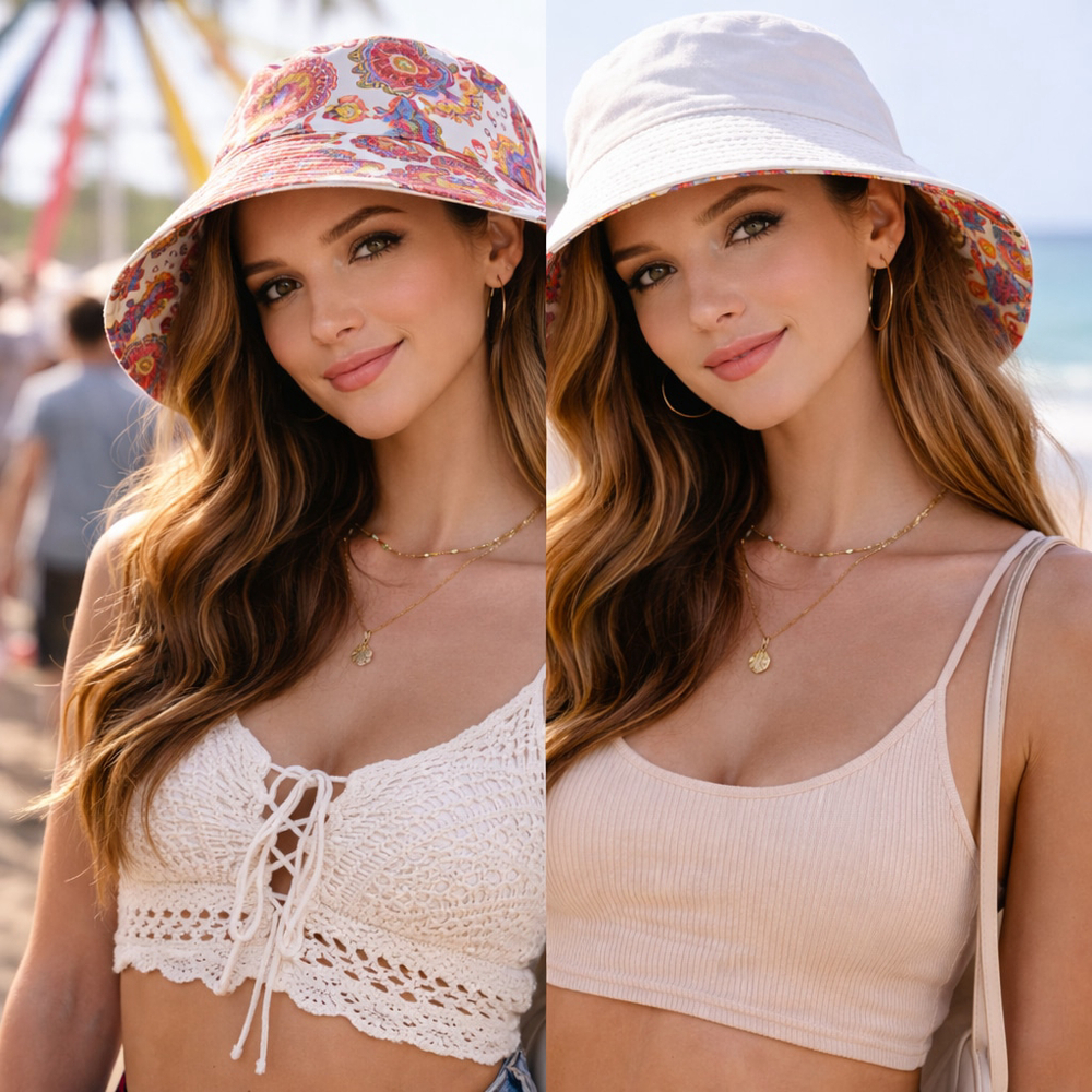 NWT Reversible Bucket Hat Paisley Print Boho Streetwear Festival Y2K Summer Hat